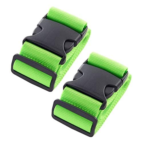 Image of 2pcs 74″x2″Luggage Straps for Suitcases,Adjustable Suitcase Straps and Heavy Duty Strap Buckle Packing Straps Travel Accessories,Fluorescent Green