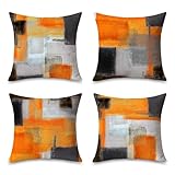 Burnt Orange Grey Throw Pillow Covers Set of 4 Interlaced Watercolor Brush Strokes Cushion Cases 18x18 Inch Abstract Art Painting Pillowcase for Couch Bed Sofa Farmhouse Orange Gray Spring Home Decor