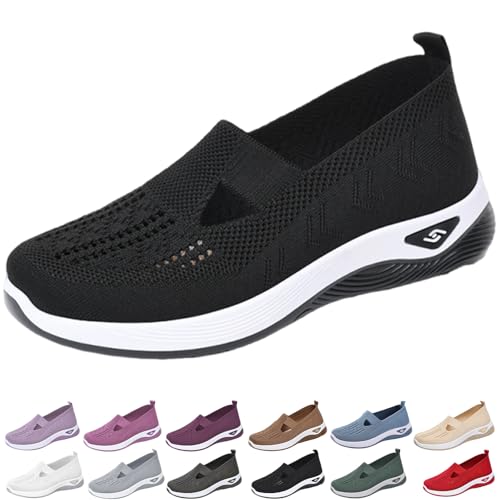 Women's Orthopedic Walking Shoes,Woven Breathable Orthowalkway Womens Sneakers,Lightweight Non-Slip Arch Support Slip on Shoes