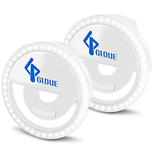 GLOUE Selfie Ring Light, [2 Packs] Clip on Ring Light for Phone iPhone Laptop Computer Photos with Rechargeable Battery & 36 LED Lights (White)