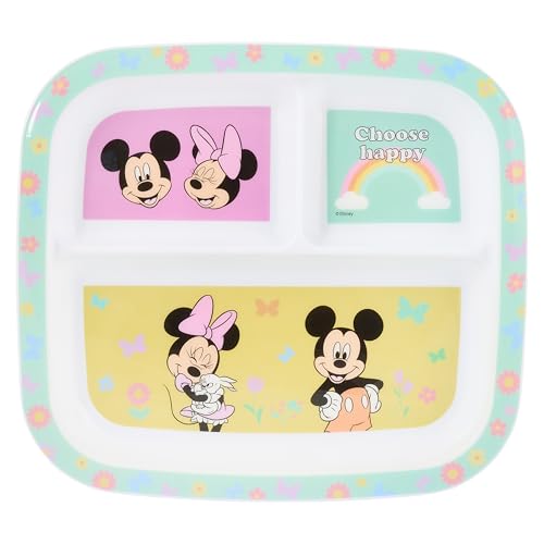 Disney Mickey & Friends - Plato dividido de 3 secciones para niños, sin BPA, duradero y colorido, perfecto para comidas equilibradas, a partir de 36 meses