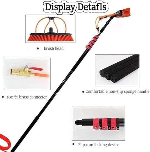 Extendable Window Cleaning Pole & Brush - Solar Panel Cleaner, Conservatory Roof Cleaning Tool, 35cm to 7.2m (24FT) for Efficient Roof and Window Maintenance