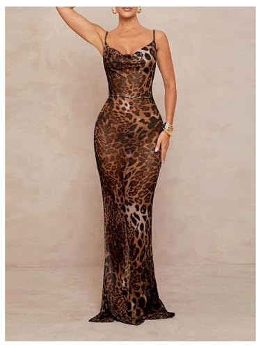 Image of GORGLITTER Women's Animal Zebra Tiger Print Maxi Dresses Y2K Cowl Neck Beach Vacation Summer Cocktail Formal Sundress
