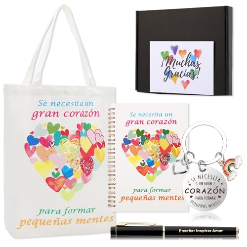 Echehi Conjunto de 6 peças presente professor infantil com Tote Bag, caderno A5, caneta esferográfica, porta-chaves, caixa de presente para professora personalizada