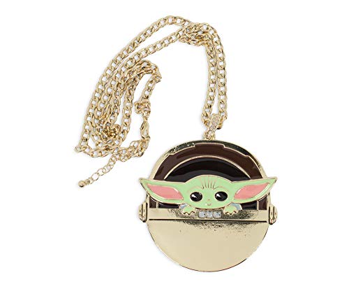 Toynk Star Wars The Mandalorian Baby Yoda In Gold Chain Carriage Necklace Jewelry With Magnetic Lid For Decoration - Durable Unique Metal Base Pendant With Colored Enamel Inlay For Adult, Women, Men #TOP30
