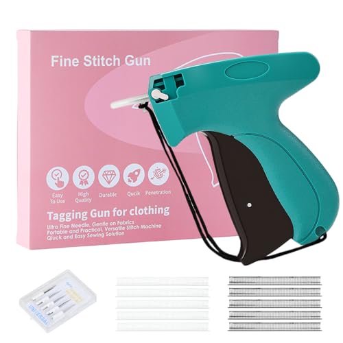 Samlonge Etikettierpistole, Etiketten Pistole, Schnelles Fixiergerät für Kleidung mit 5 Ersatznadeln 2000 Heftfäden, Heftpistole zum Kleidung für Preisschilder, Etiketten, Kleidungsstücke (Grün)