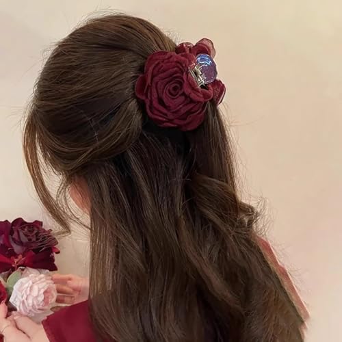 Pinza para cabello con flor roja elegante miniatura 3