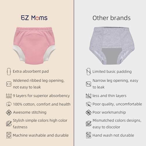 EZ Moms Potty Training Pants 5 Packs 100% Cotton Absorbent Toddler Potty Training Underwear for Girls and Boys 1T-3T Training Underwear 2t-3t Training Panties Toddler Training Underwear Girls 3t