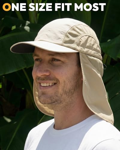 Image of Mens Sun Hat with Breathable Mesh Sun Hats for Men Sun Protection Fishing Hat with Neck Flap for Hiking Cycling