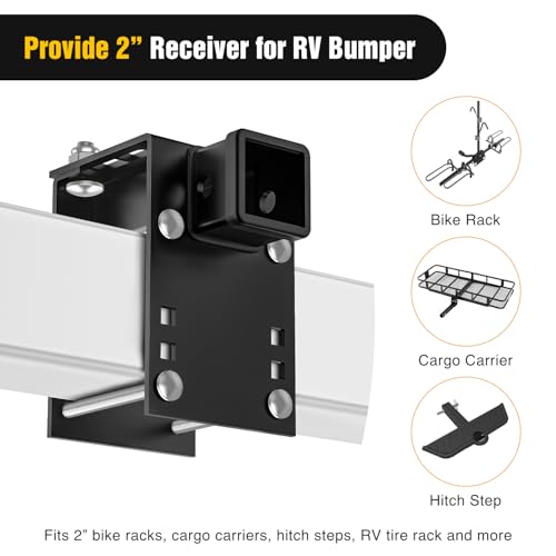 Image of Nilight Adjustable RV Bumper Hitch Receiver, Height & Width Adjustable Trailer Hitch Adapter, 2 inch Receiver for RV Bumper, Heavy Duty Steel RV Hitch for Cargo Carrier, Bike Rack & Trailer Towing