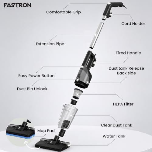 Image of FASTRON Turbo Sweep 3-in-1 Handheld Vacuum Cleaner | 600W Corded with 20KPA Suction | Wet & Dry Vacuuming with Floor Mopping | 200ml Water Tank for Home & Car Cleaning