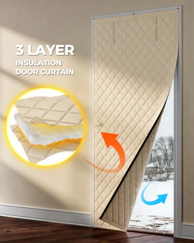 Image of augblinds Thermal Insulated Door Curtain, One-Piece, Fits 36 x 80 in, Beige