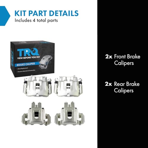 Image of TRQ Front and Rear Brake Caliper Set Zinc Coated Brackets Hardware Compatible with 1999-2004 Jeep Grand Cherokee