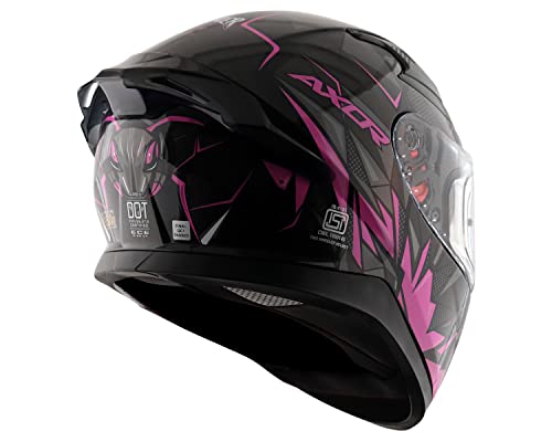 Image of Axor Apex Hunter ISI ECE DOT Certified Full Face Dual Visor Helmet for Men and Women with Pinlock Fitted Outer Clear Visor and Inner Smoke Sun Visor Black & Pink(L)