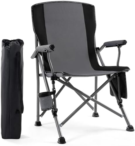 Camping Chair for Adults,Portable Folding Lawn Chair for Outside,Heavy Duty Camping Chair Support up to 330lbs,Collapsible Outdoor Beach Chair with Cup Holder(Grey)