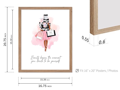 Image of Poster Master Lady with Shopping Bags Poster - Fashion Print - Trendy Art - Modern Art - Gift for Women & Fashionista - Luxury Haute Couture Decor for Bedroom or Girl's Room, 16x20 Beige Framed