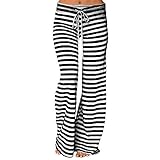 Lulupi Baumwolle Damen Gestreifte Hosen Gr.46,Frauen Leinenhose mit Weitem Bein Sommerhose Casual Weite Hose