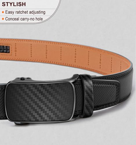 Image of BULLIANT Men Ratchet Leather Belt True-to-size 1 3 /8 inch-Gift Boxed | Smooth Sliding for Micro Fit | Holeless for Dress or Casual