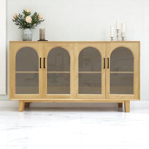 The Attic Roman Sideboard Natural|Multipurpose Cabinet for Kitchen and Living Room Storage|Classy Sideboard|Solid Mango Wood|Natural Matte Finish