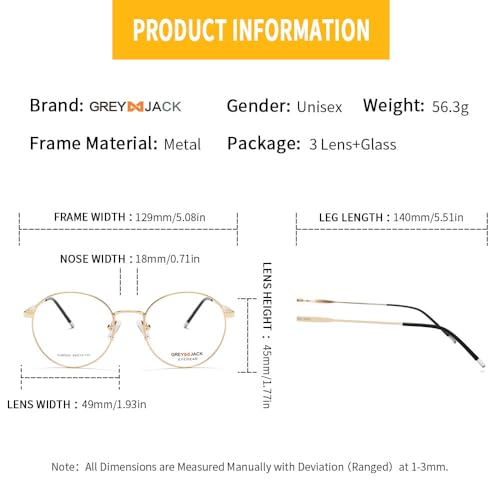 Image of grey jack 3PCS Clip On Glasses,Half-Rim Metal Round Shape with Magnetic Eyeglasses for Myopic Men Women 80020