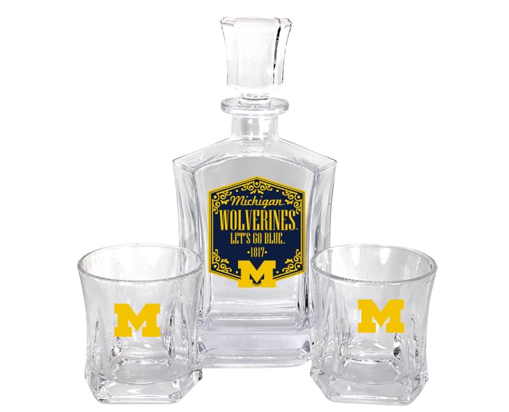 Michigan Wolverines Decanter Set with Two Rocks Glasses 25oz