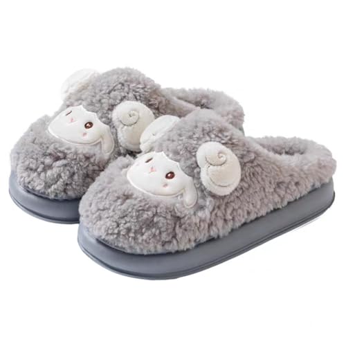 Cute Sheep Fuzzy Animal Slippers for Women & Men, Fluffy Plush Warm Lining, Memory Foam House Slippers with Thick Sole