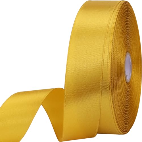 1 inches 50 Yard Golden Satin Ribbon for Gift Wrapping Wedding Crafts Christmas Easter Floral Hair Invitation Decorations and More