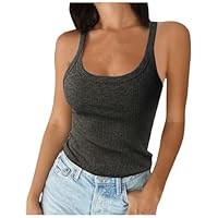 BFYSFBAIG Women’s Spaghetti Strap Scoop Neck Ribbed Tank Tops Slim Fitted Cotton Camisole for Layering Sleeveless Summer Outfits (B-Dark Gray,M)