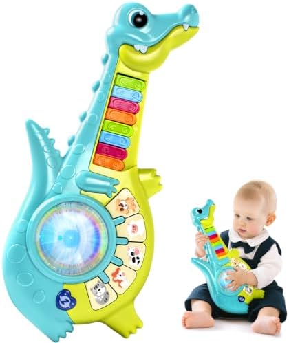 Musikalisches Gitarre & Klavier Spielzeug für Baby ab 1 2 Jahr | Krokodil Musik Spielzeug mit Lichtern, Montessori Kleinkind Lernspielzeug für Jungen & Mädchen, Geburtstag Geschenk