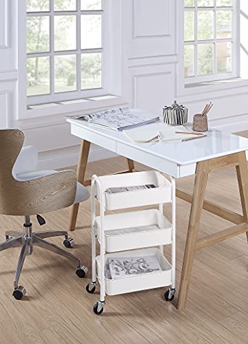 サニーポイント キッチンワゴン バスケットトローリー ミニ コンパクト キャスター付き オフィス キッチン 移動式 隙間収納 すきま収納 頑丈 小物収納 スチールラック ベビーワゴン (スリム, 白) 2枚目