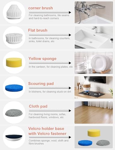 Electric Spin Scrubber - Cordless IPX7 Waterproof Shower Scrubber with 2 Speed Settings and 6 Replaceable Heads,Electric Cleaning Brush for Bathroom,Kitchen and Windows - Image 4