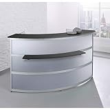 Banque d'accueil Tools, élément arrondi coloris argent métallisé avec plateau en bois laqué coloris anthracite (Argent)