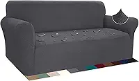 Capa de Sofá Impermeável Super Elástica 1 Peça Capa de Poltrona Protetor de Móveis de Sala de Estar com Rolos de Espuma Antiderrapante (Cinza, 4 Lugares)
