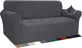 Capa de Sofá Impermeável Super Elástica 1 Peça Capa de Poltrona Protetor de Móveis de Sala de Estar com Rolos de Espuma Antiderrapante (Cinza, 4 Lugares)