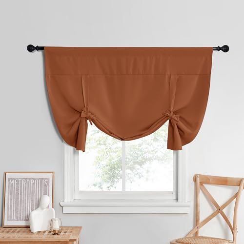 NICETOWN Thermal Insulated Short Shades Roman Curtains for Kitchen Tie Up Curtains for The Window Balloon Shades for Small Windows Decor, 52 x 45 Inch