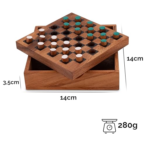 LOGOPLAY Dame - Checkers - Strategiespiel - Denkspiel - Brettspiel aus Holz mit grün/weißen Steckern