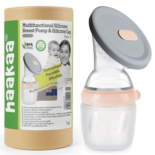 Image of haakaa Gen.3 Manual Breast Pump with Silicone Lid Multifuctional Silicone Breast Pump Breast Milk Collector Breast Milk Catcher Breast Milk Saver Breastfeeding Essentials,BPA Free (5.4oz/160ml, Peach)