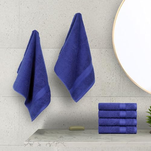 Image of Amazon Basics 100% Cotton Fade-Resistant Hand Towels for Bathroom, Soft Absorbent, 26 inch x 16 inch, Navy Blue, 6-Pack