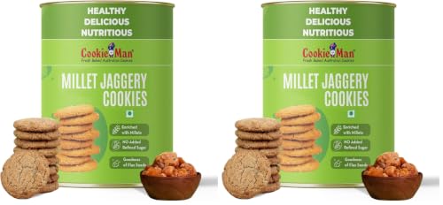 Image of CookieMan Millet Jaggery Cookies - 200g | Multigrain Biscuits with Atta, Ragi, Millets, Flax Seeds & Sesame Seeds | Healthy, Nutritious Snack, Guilt-Free Treat (Pack of 2)