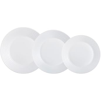 Luminarc Harena 12-Piece Opal Glass Dinnerware Set for 4 People | White, Round Design, Gloss Finish, Microwave and Refrigerat