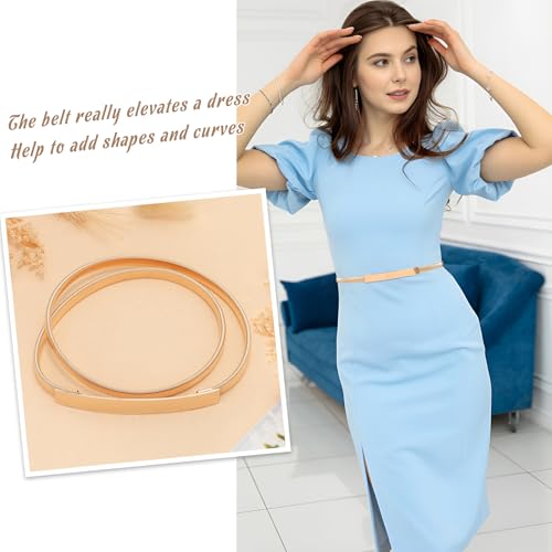 VONMELLI Skinny Metal Cinch Belt for Dress Stretch Thin Waist Belt for Women Gold/Silver2