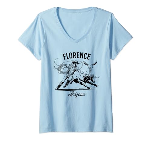 Womens Florence Arizona Rodeo Bull Rider Steer Wrangler Cowboy V-Neck T-Shirt