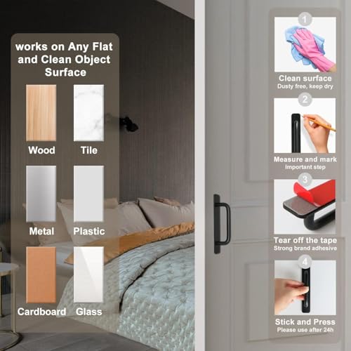 Image of Adhesive Cabinet Handles, Self-Stick Instant Cabinet Handles Alloy No Drilling Push Pull Handles Helper for Kitchen Cabinet Drawer Window Sliding Closet (Black, 2 Pcs)
