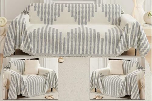 Image of The Furnishing Tree Reversible Double Sided Chenille Sofa Cover, Anti-Slip Couch Cover, Comfy Sofa Towel for All Seasons, 5 Seater (3+1+1), Grey