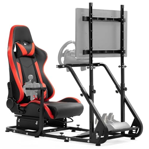 Dardoo G923 Racing Simulator Cockpit with Monitor Mount Fit for Logitech G25 G27 G29 G920, for Thrustmaster T150 T300,Simulator Cockpit with red Seat,Without Wheel,Pedal,Shift and Monitor