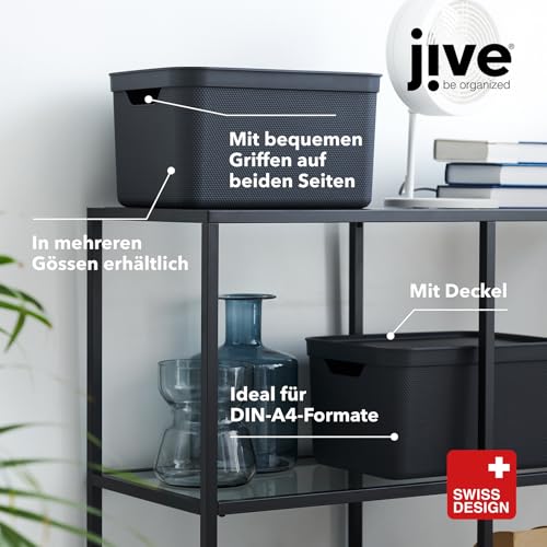 Jive Dekobox 3er- Set Aufbewahrungsbox 16l mit Deckel, Kunststoff (PP recycelt), türkis/anthrazit, 3x16l (37.5 x 27.8 x 29.8 cm)