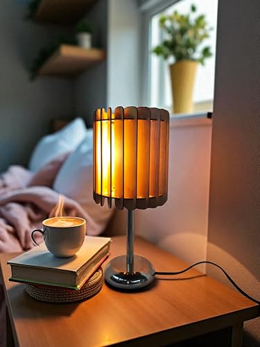Image of Wooden Table Lamp for homr Decoration, Modern Slatted Design, Ambient Lighting for Bedroom, Office, Dining Table lamp Included