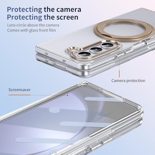 Coque Samsung Galaxy Z Fold 5 pour visionner vos vidéos avec anneau de support doré - 3