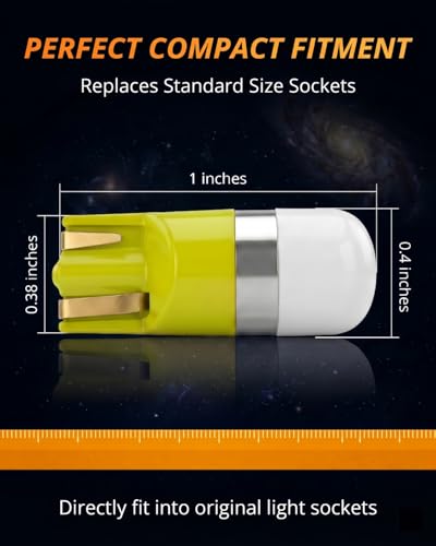 Image of WLJH Yellow T10 194 LED Bulbs with PC194 Twist Socket for Dash Cluster | 3030 SMD, Dimmable, Direct Fit, Amber, PC195 PC161 PC168, Instrument Panel Light, Gauge Light, 1:1 Size Design, 6-Pack