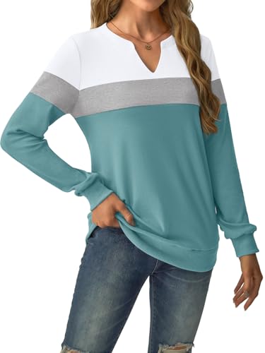 GKBK Womens Sweatshirts Long Sleeve Fall Tops Lightweight Color Block V Neck Cute Loose Casual Pullover — view 4